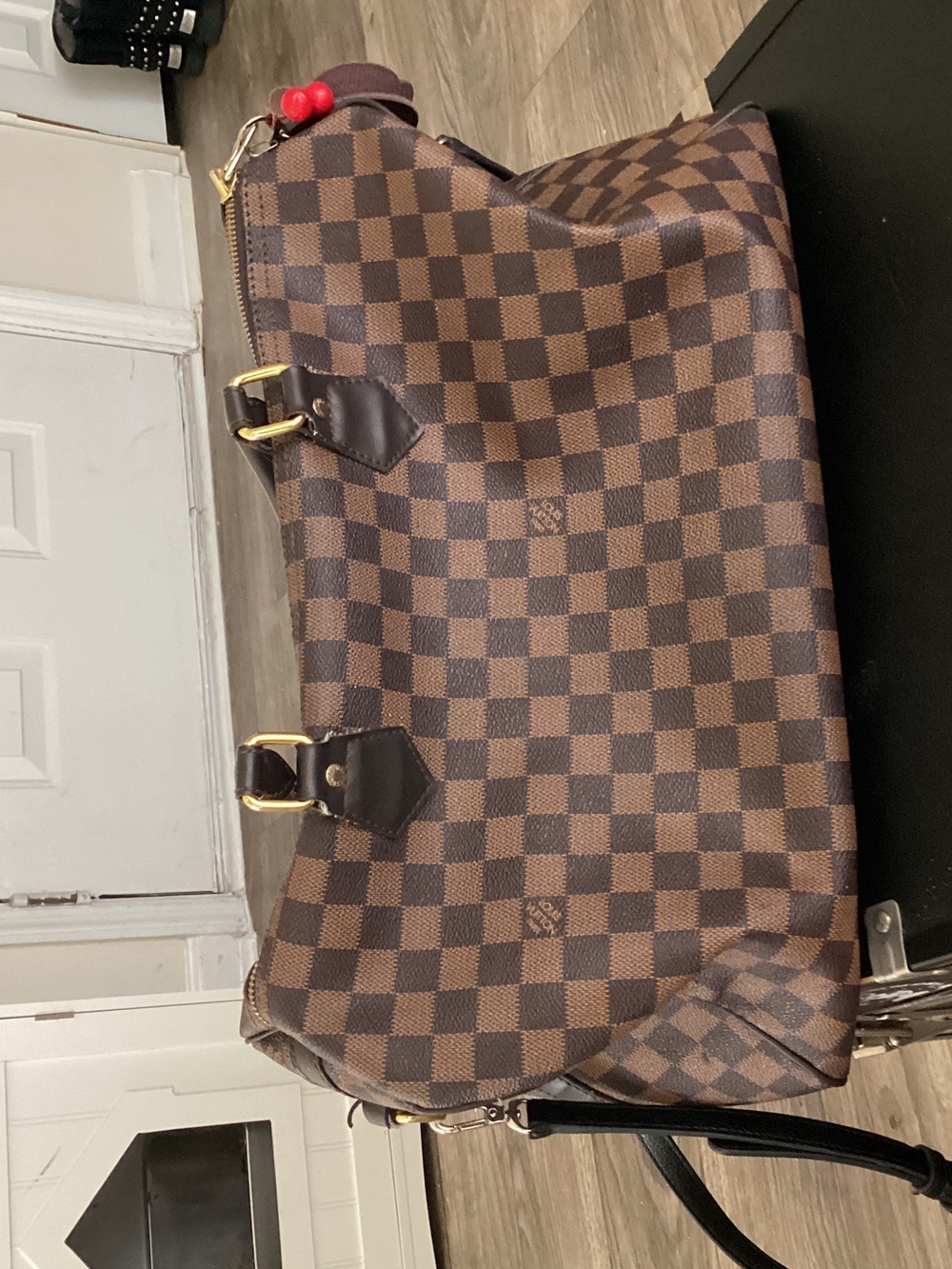 Vintage Louis Vuitton Brown Damier Ebene Satchel with Gold-Tone Hardware - Picture 4 of 12
